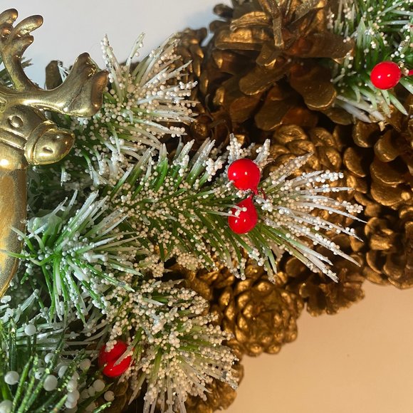 Handmade Pinecone Winter Reindeer Wreath - Picture 6 of 7